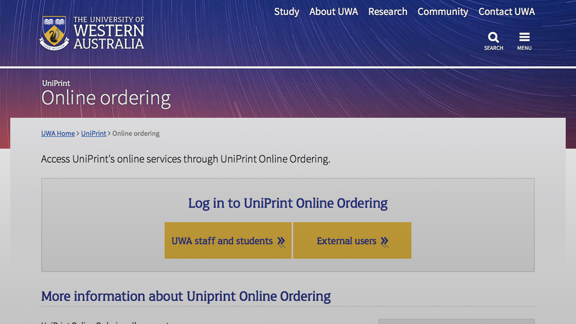 UniPrint Online Ordering page