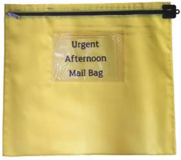 Photo of yellow mail bag used for afternoon pick up